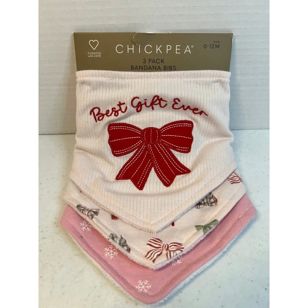 Chickpea Baby Girls 3 Pack Bandana Bibs Best Gift Ever Holiday Pink White 0-12M